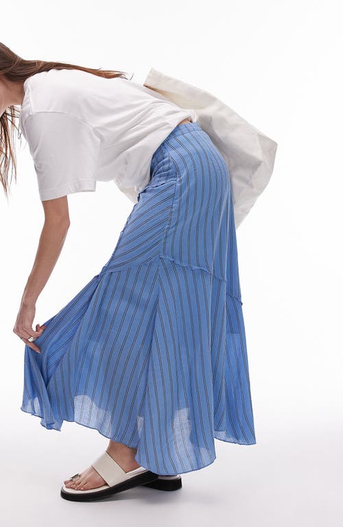 Topshop Patchwork Stripe Asymmetric Maxi Skirt In Medium Blue