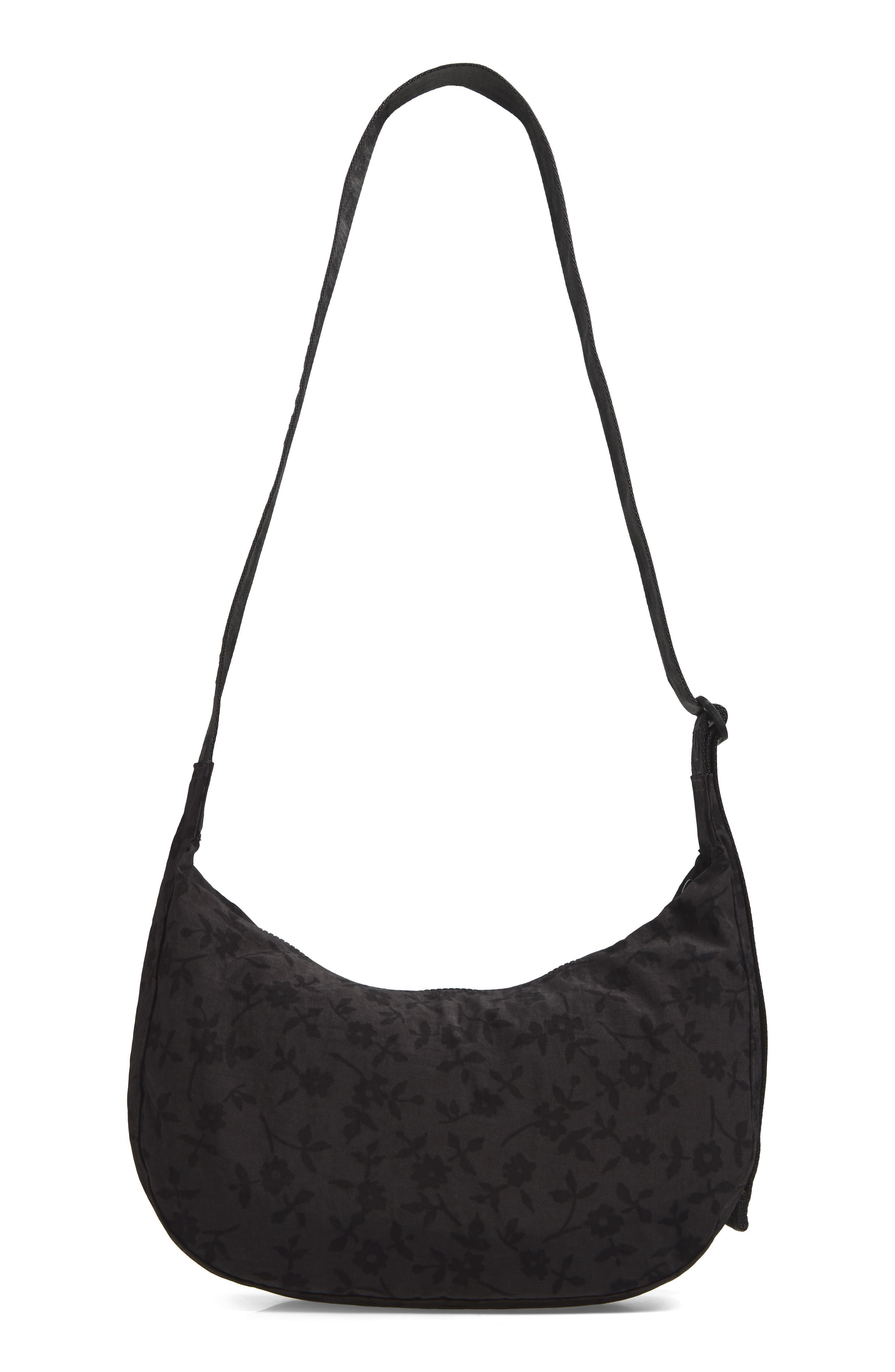 Medium Crescent Recycled Nylon Crossbody Bag, Alternate, color, CHARCOAL DITSY FLORAL