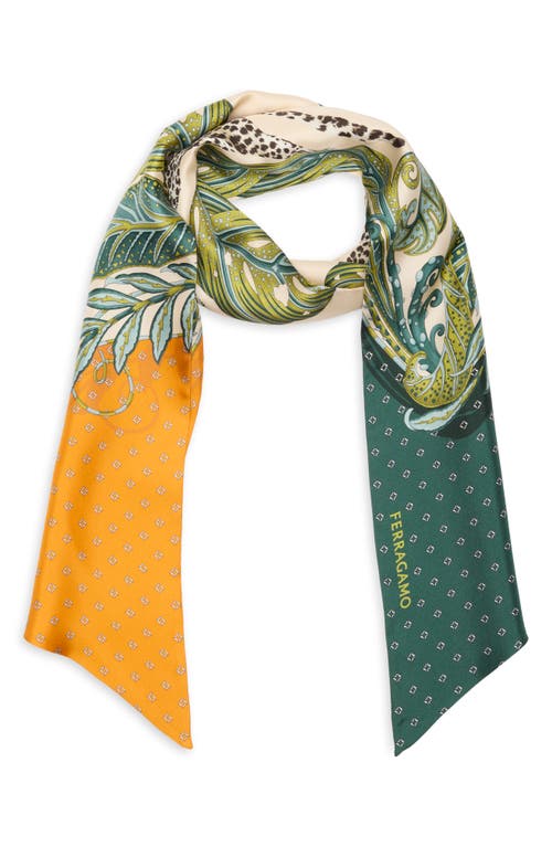 Ferragamo Leaf And Leopard Print Silk Scarf In Green