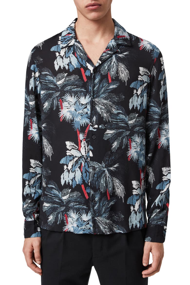 Monteverde Long Sleeve Button-Up Camp Shirt, Main, color, JET BLACK