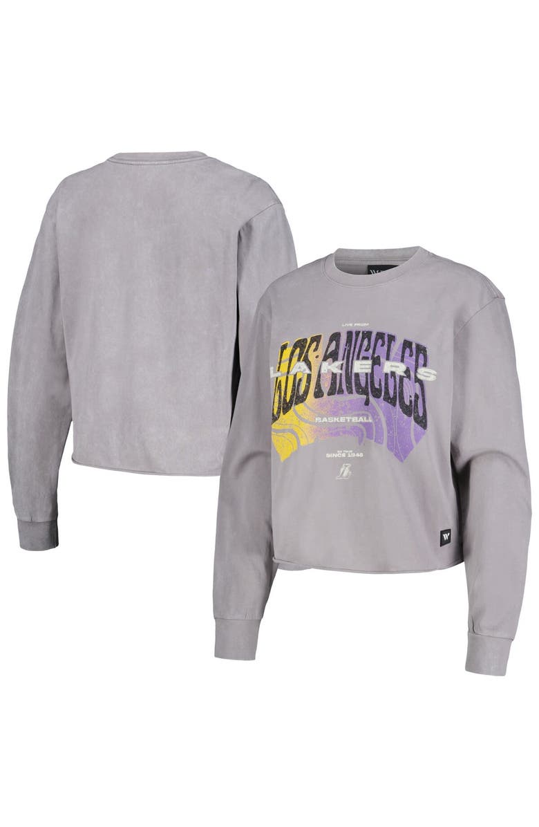 THE WILD COLLECTIVE Women's The Wild Collective  Gray Los Angeles Lakers Band Cropped Long Sleeve T-Shirt, Main, color, Gray