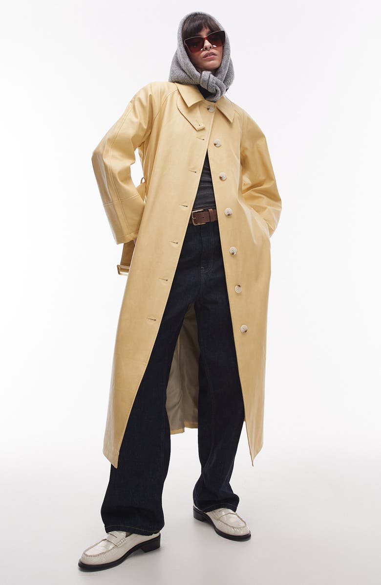 Topshop Oversize Faux Leather Cotton Trench Coat, Main, color,