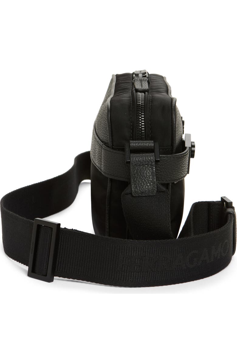 FERRAGAMO Twins Mixed Media Leather & Nylon Shoulder Bag, Alternate, color, Nero