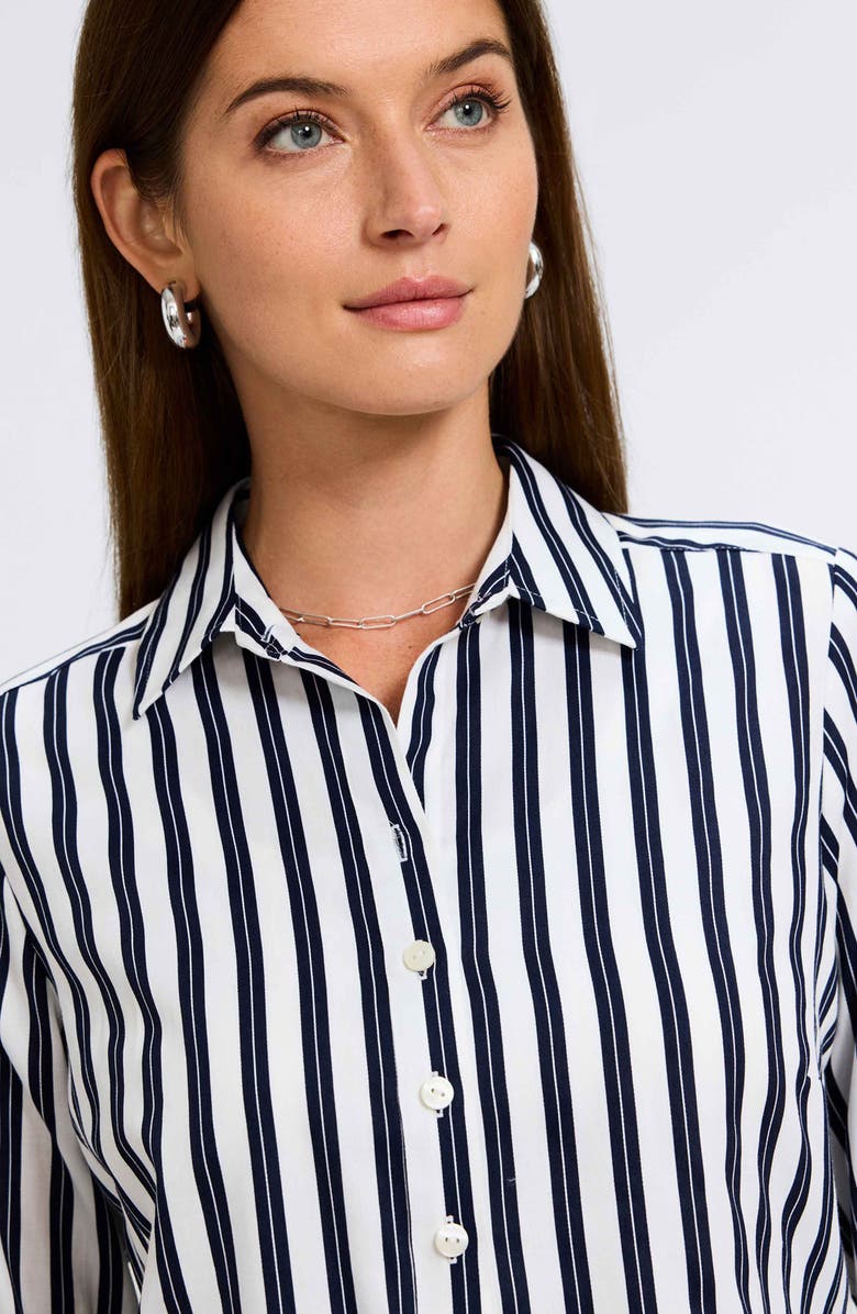 Foxcroft Madison Stripe Shirt, Alternate, color, Navy/White