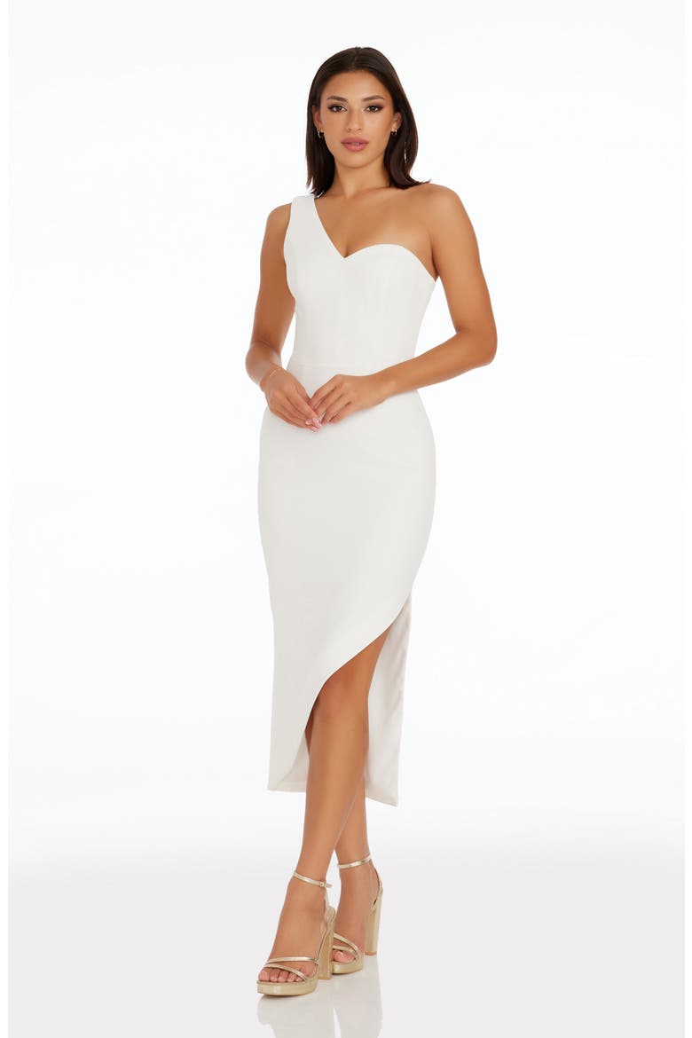 Magnolia One-Shoulder Asymmetric Body-Con Midi Dress, Alternate, color, WHITE
