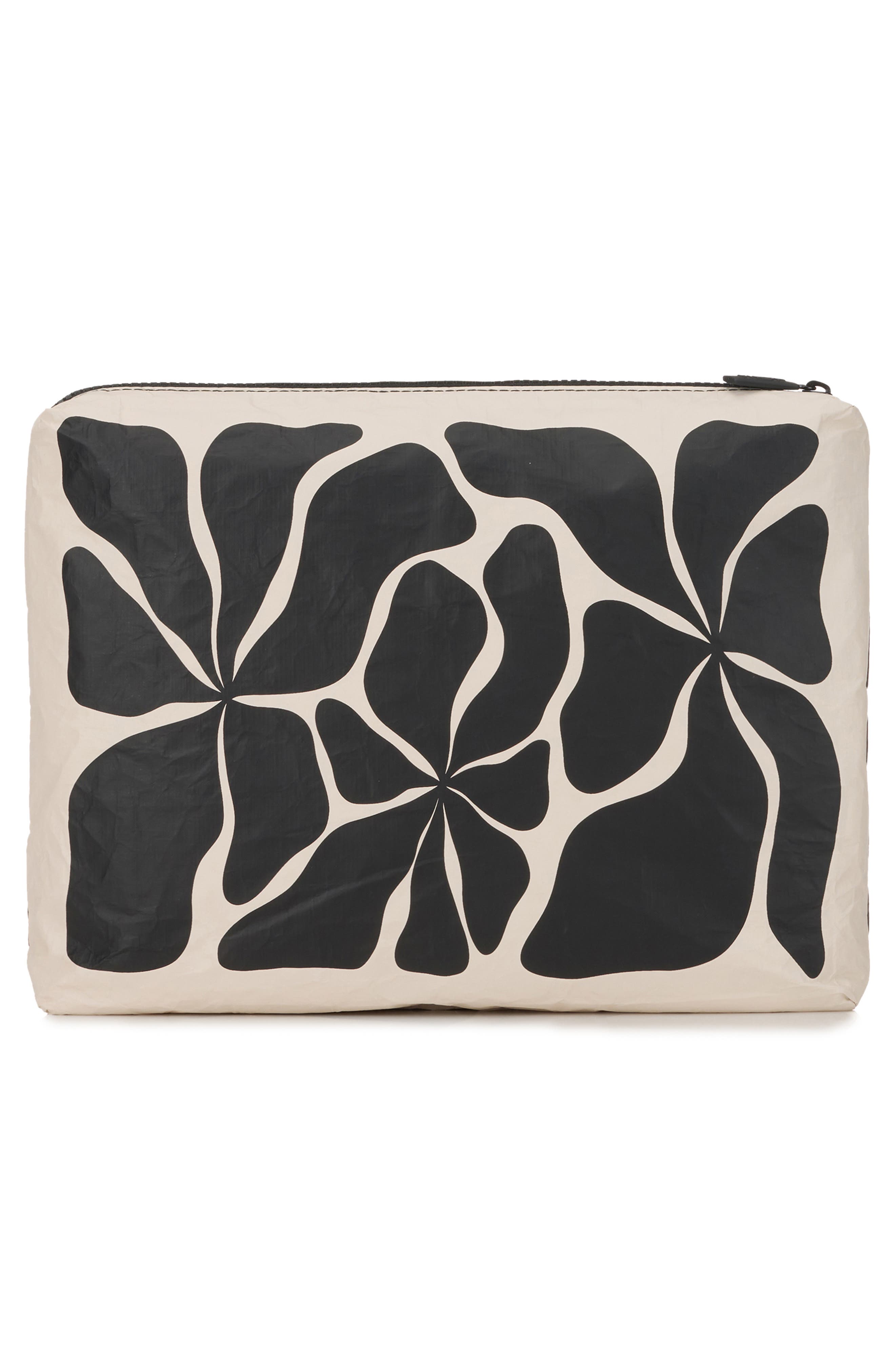 Aloha Collection Mid Wavy Water Resistant Tyvek<sup>®</sup> Zip Pouch, Alternate, color, Black/Sandstone