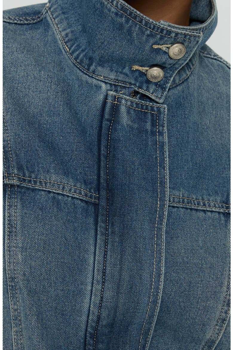 Alfea Funnel Neck Denim Bomber Jacket, Alternate, color, MID BLUE WASH