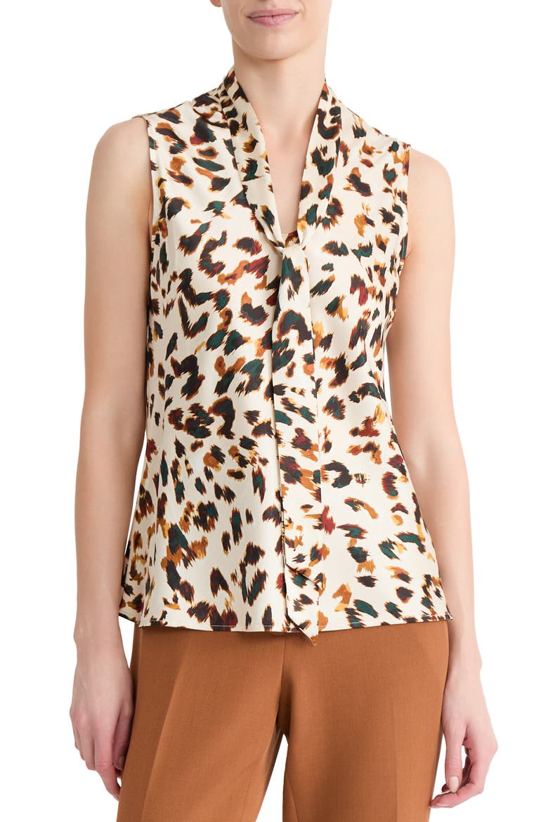 Print Tie Neck Sleeveless Top, Main, color, SEPIA SPICE MULTI