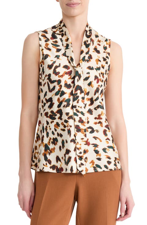 Print Tie Neck Sleeveless Top