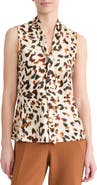 KASPER Print Tie Neck Sleeveless Top