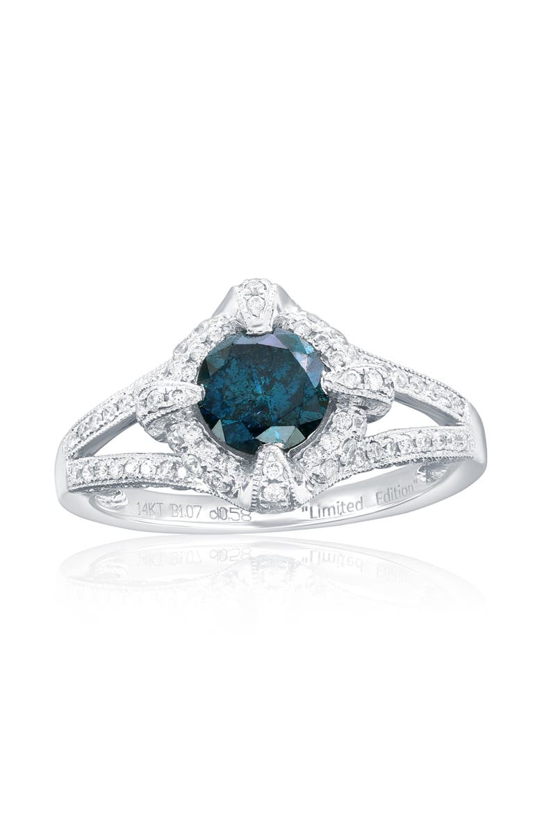 14K White Gold 1.07ct Blue Diamond & 0.52cttw Diamond Ring, Main, color, White Gold