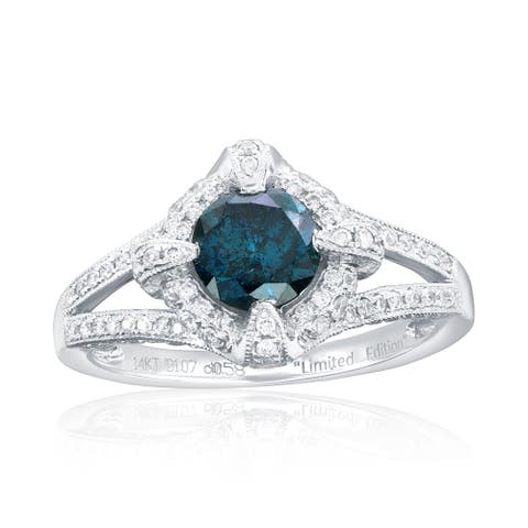 14K White Gold 1.07ct Blue Diamond & 0.52cttw Diamond Ring