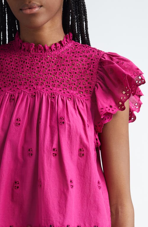 ULLA JOHNSON ULLA JOHNSON KASSI EYELET FLUTTER SLEEVE COTTON TOP 