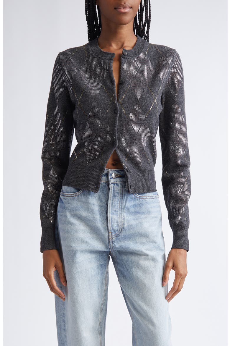 Hotfix Crystal Argyle Crop Wool Blend Cardigan, Main, color, GRAPHITE