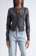 Alexander Wang Hotfix Crystal Argyle Crop Wool Blend Cardigan