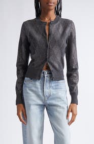 Alexander Wang Hotfix Crystal Argyle Crop Wool Blend Cardigan
