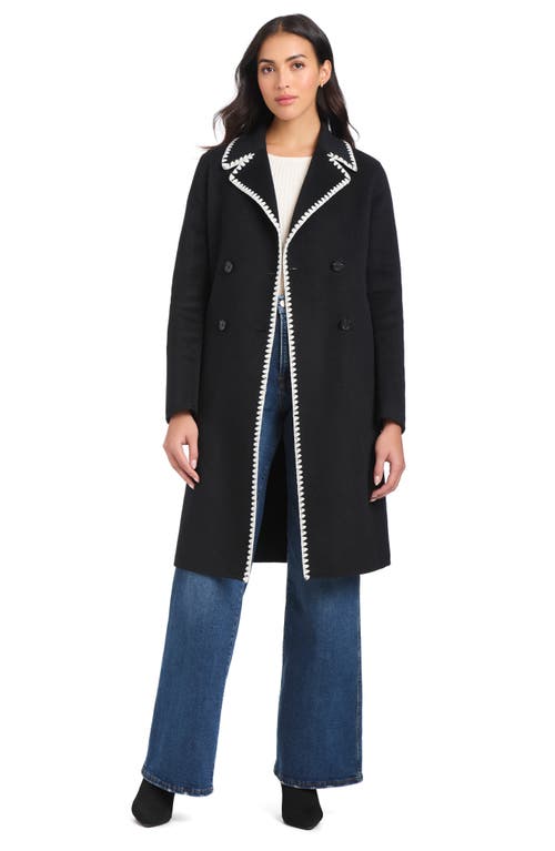 Kate Spade New York Embroidered Double Breasted Top Coat In Black