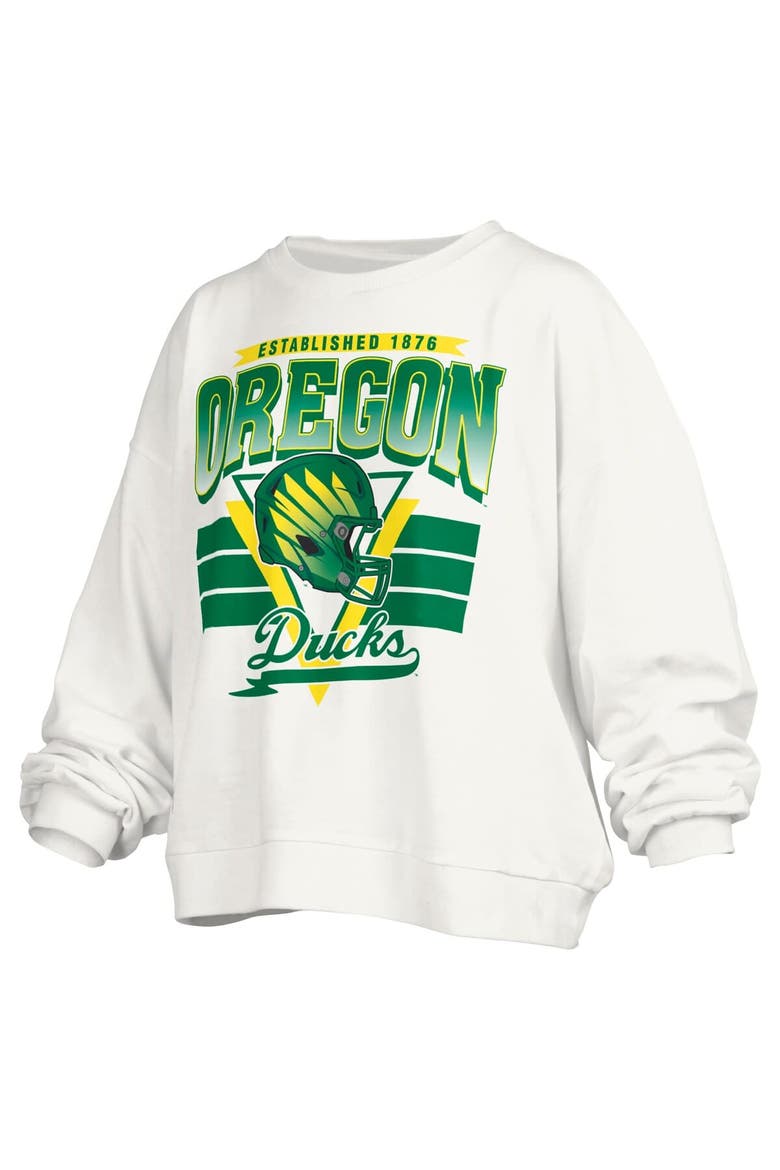 Women's Pressbox White Oregon Ducks Janice Retro Logo Oversized Pullover Sweatshirt, Alternate, color, White