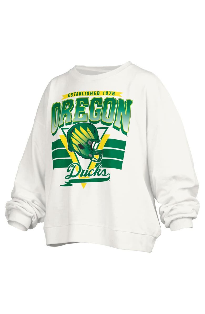 PRESSBOX Women
s Pressbox White Oregon Ducks Janice Retro Logo Oversized Pullover Sweatshirt, Alternate, color, White