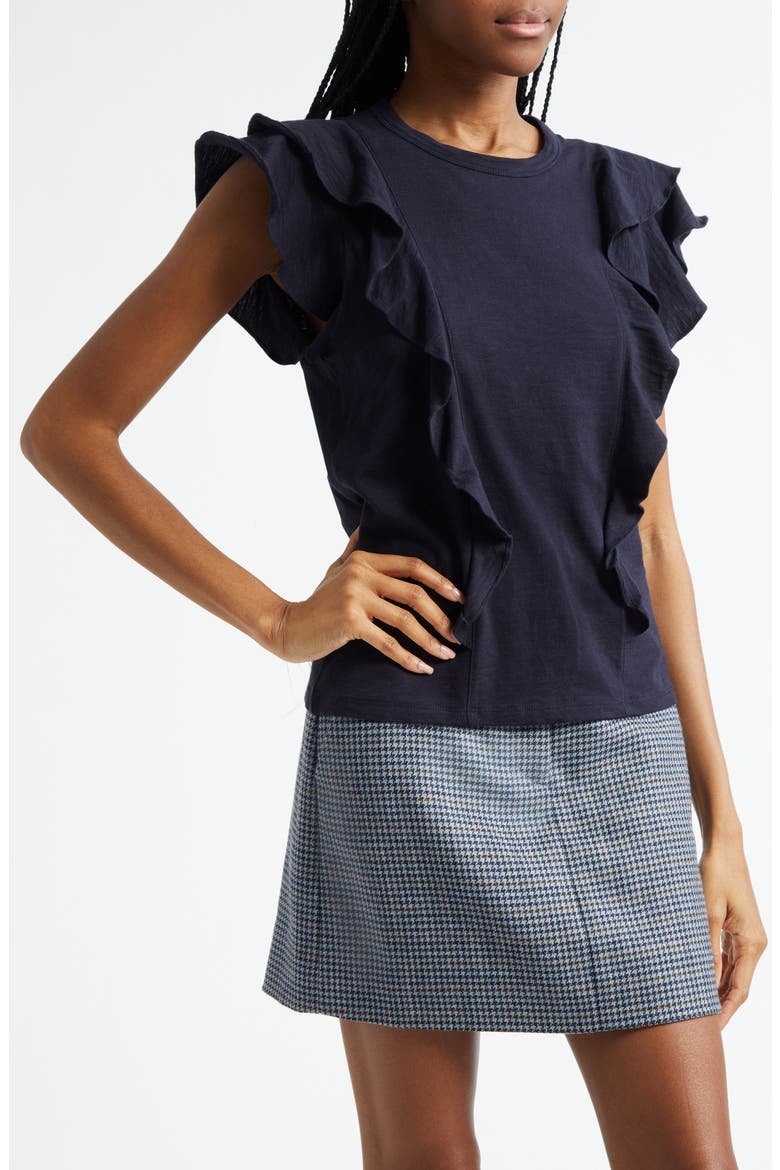 Bea Ruffle Pima Cotton T-Shirt, Alternate, color, NAVY