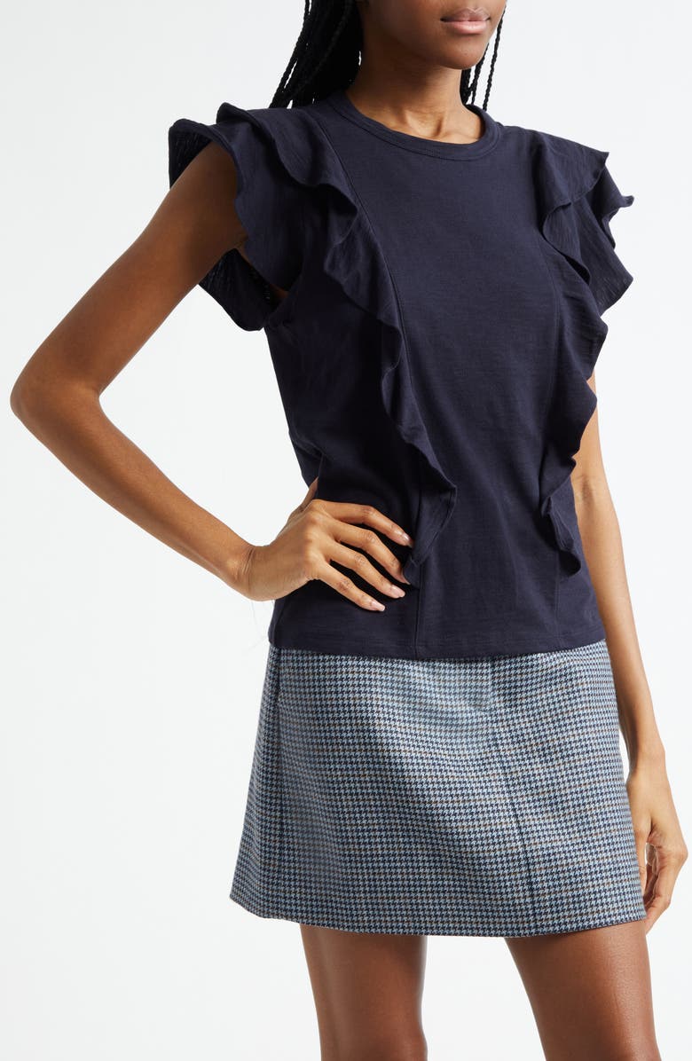 Veronica Beard Bea Ruffle Pima Cotton T-Shirt, Alternate, color, Navy