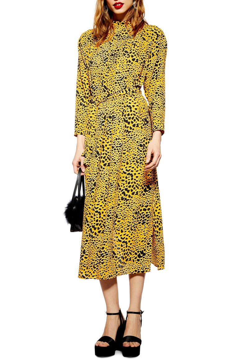 Abstract Animal Print Midi Dress, Main, color, YELLOW MULTI