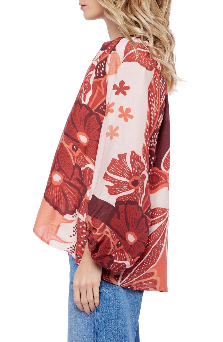 CIEBON Gefina Floral Print Woven Shirt, Alternate, color, Brown Multi