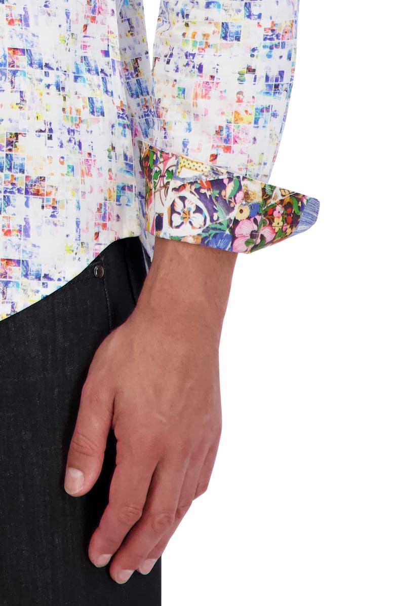 Robert Graham Box Print Cotton Button-Up Shirt, Alternate, color, White