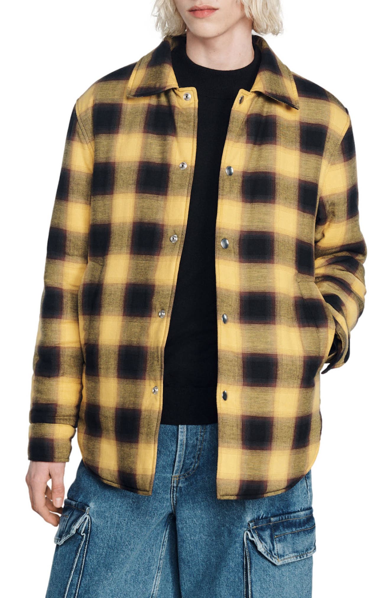 SANDRO Grunge Checkered Cotton Overshirt