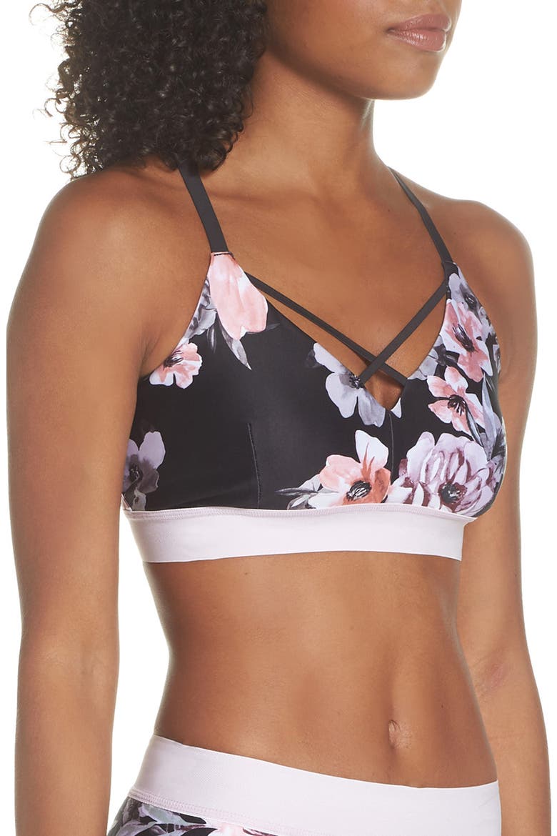 Sneak Peek Print Sports Bra, Alternate, color, BLACK CLASSIC FLORAL PRINT