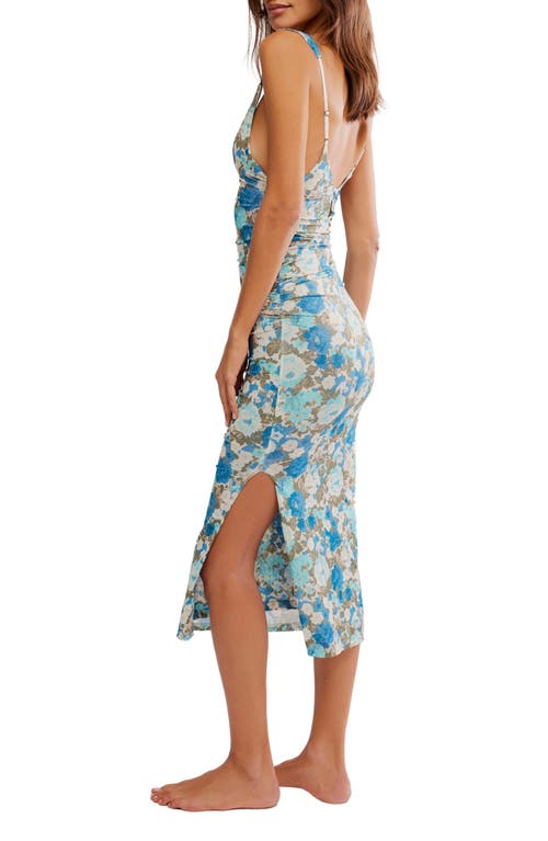 Free People Print Mesh Body-con Dress In Blue