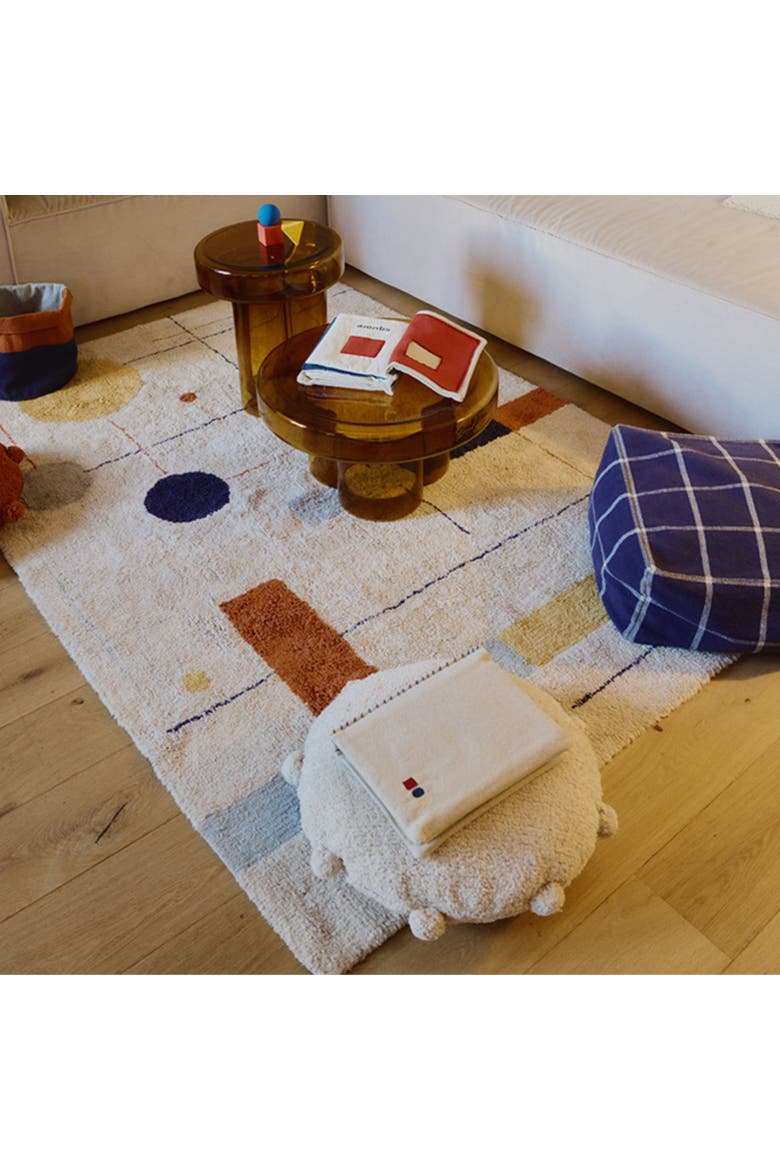 Washable Rug Geometrical Shapes, Alternate, color, Blue , Orange,  Honey, Beige