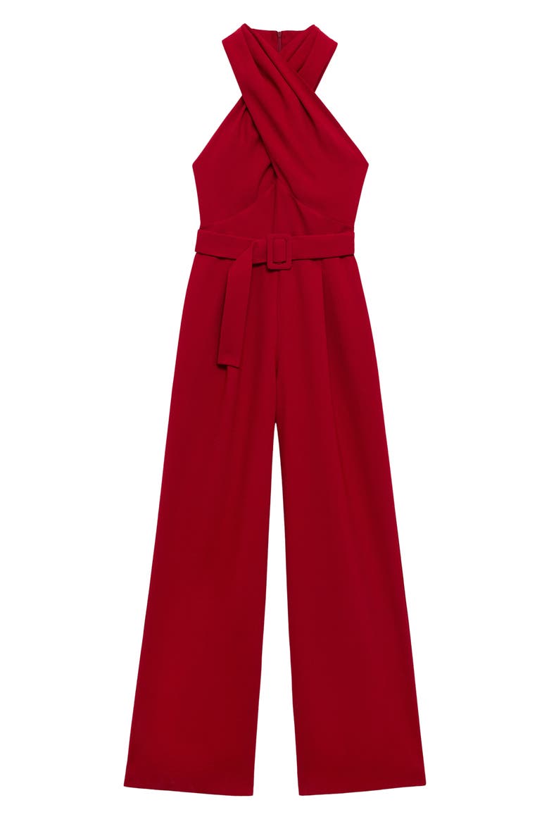 Cross Neck Belted Jumpsuit, Alternate, color, WINE