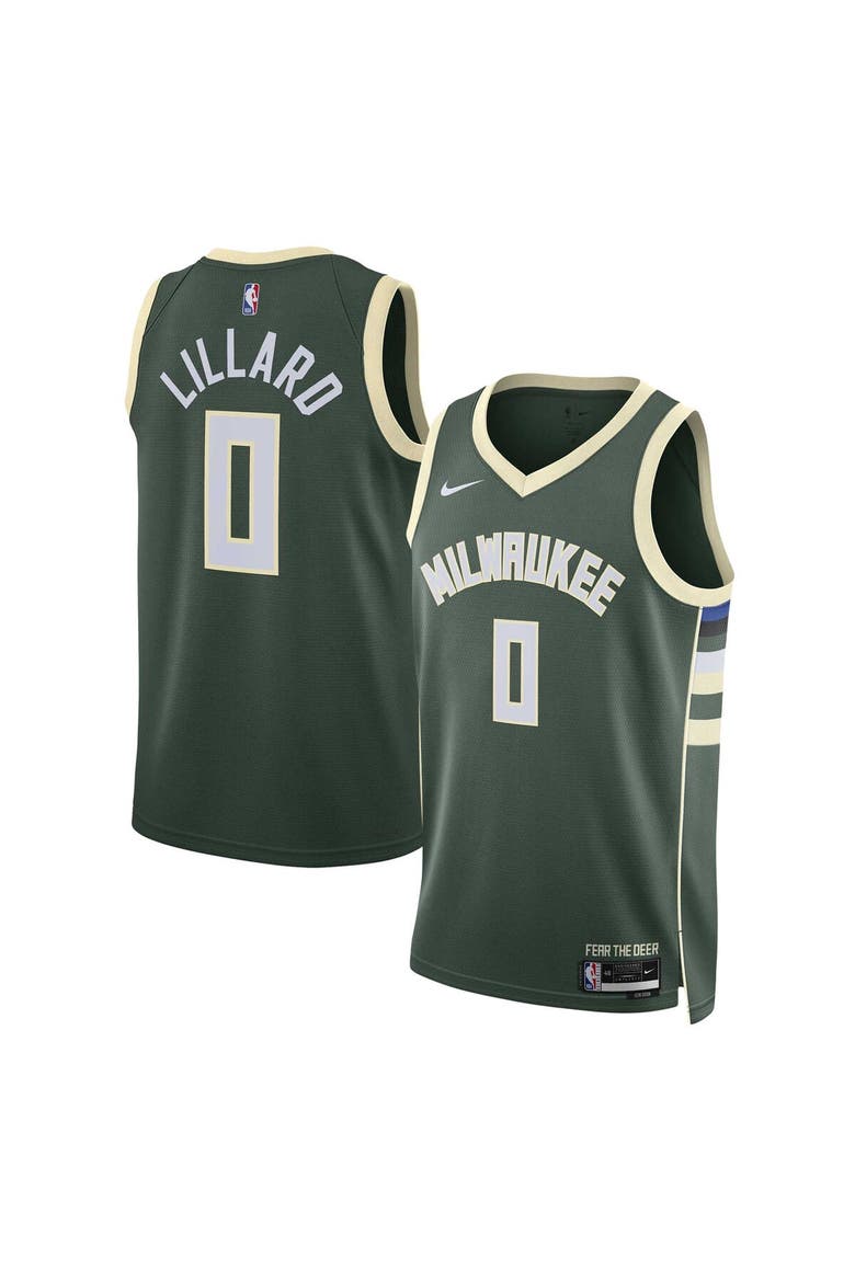 Unisex Nike Damian Lillard Hunter Green Milwaukee Bucks Swingman Jersey - Icon Edition, Alternate, color, Hunter Green