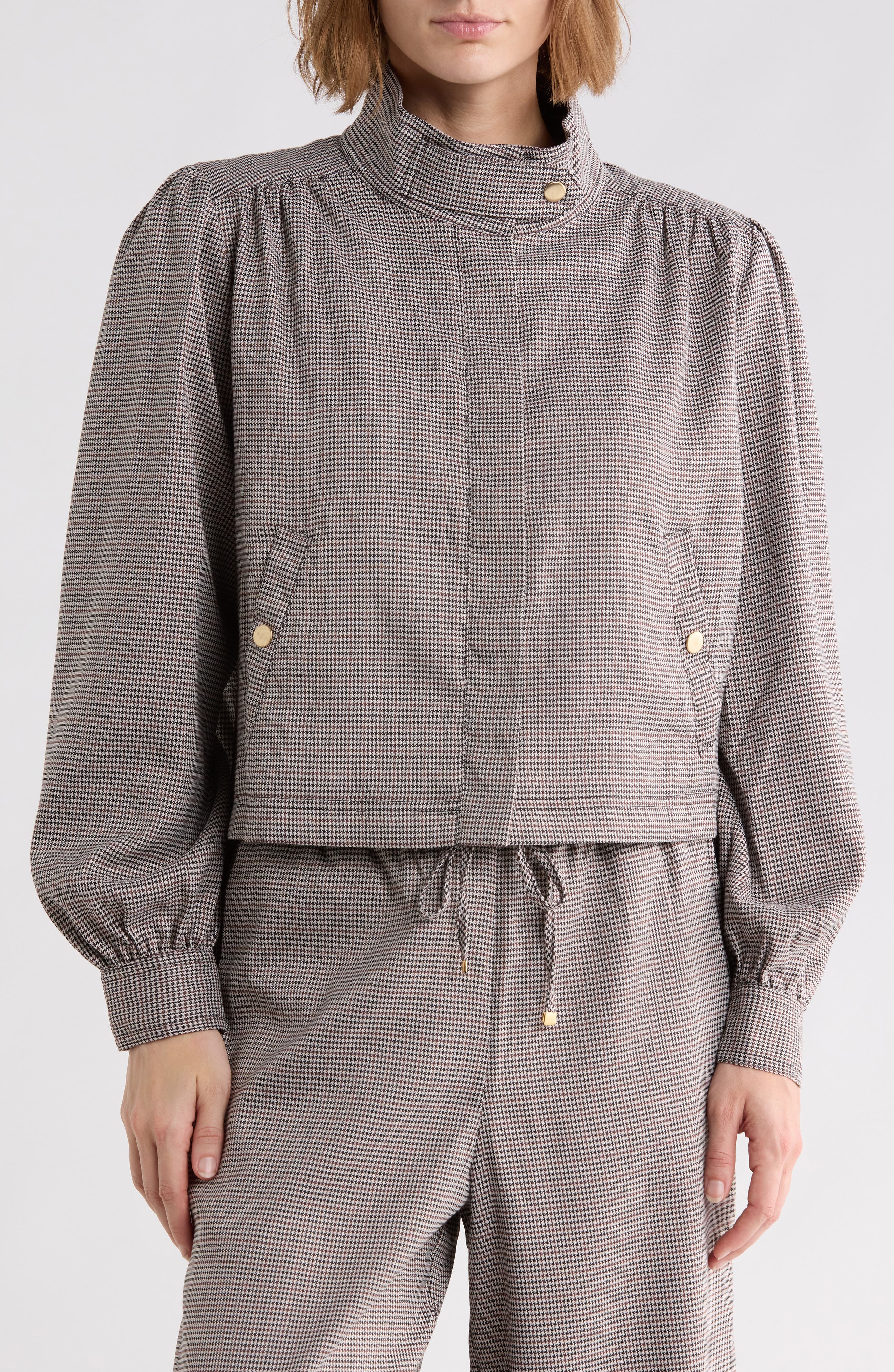 Houndstooth Stand Collar Jacket