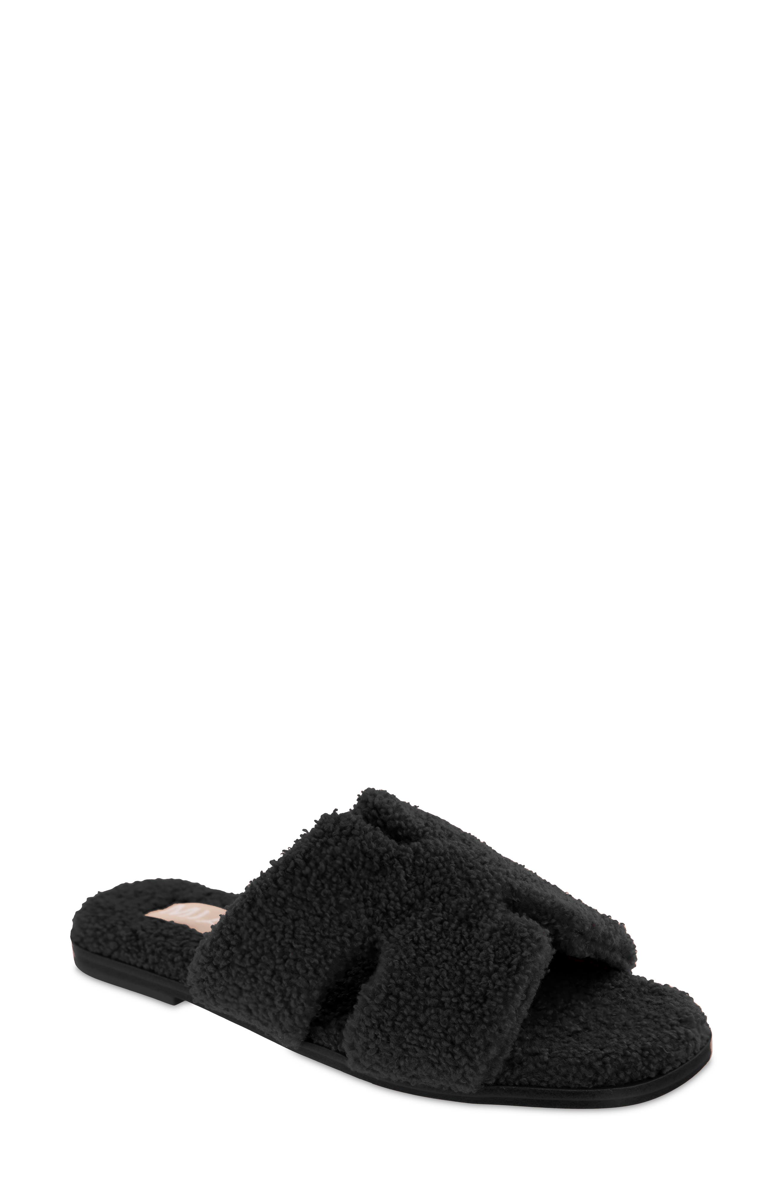 MIA Cosette Faux Shearling Sandal, Main, color, Black