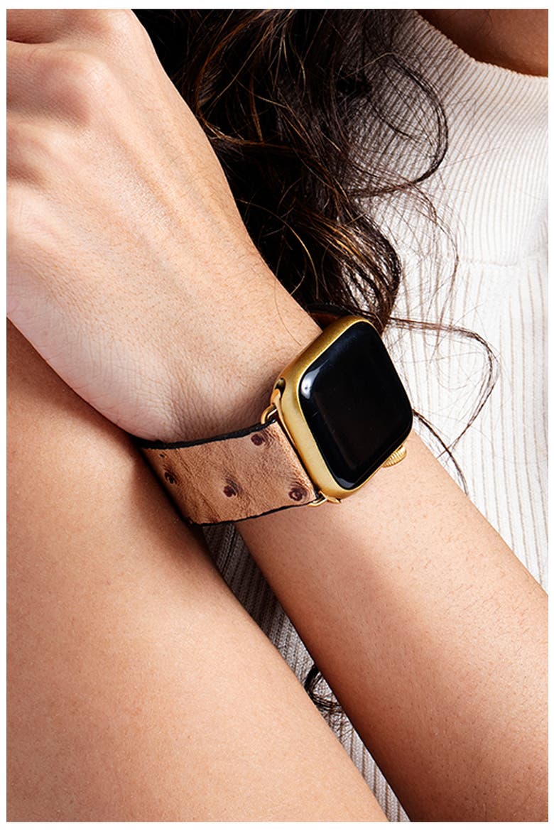 Aileen Dotted Leather Apple Watch® Watchband, Alternate, color, BROWN