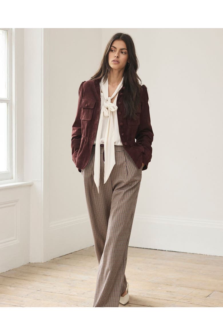 Checked Contrast Waist Wide Leg Trousers, Alternate, color, Burgundy