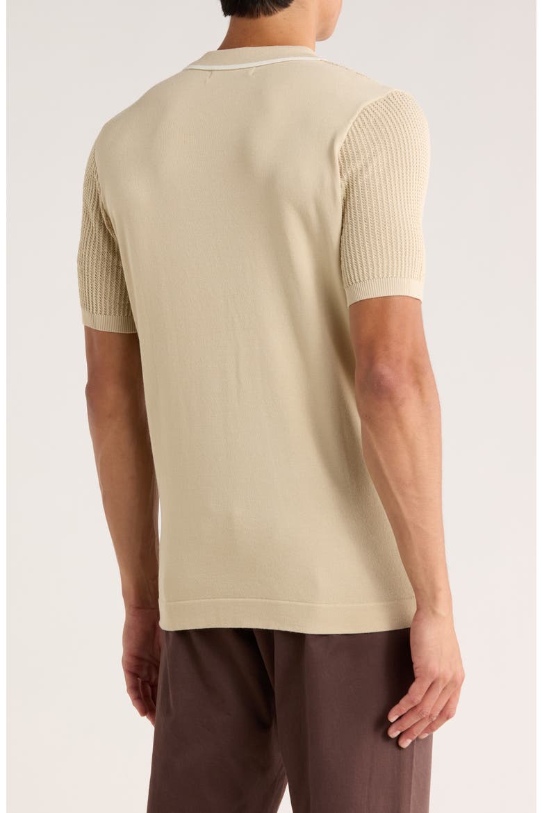 Tipped Open Knit Short Sleeve Polo Sweater, Alternate, color, TAN MELANGE