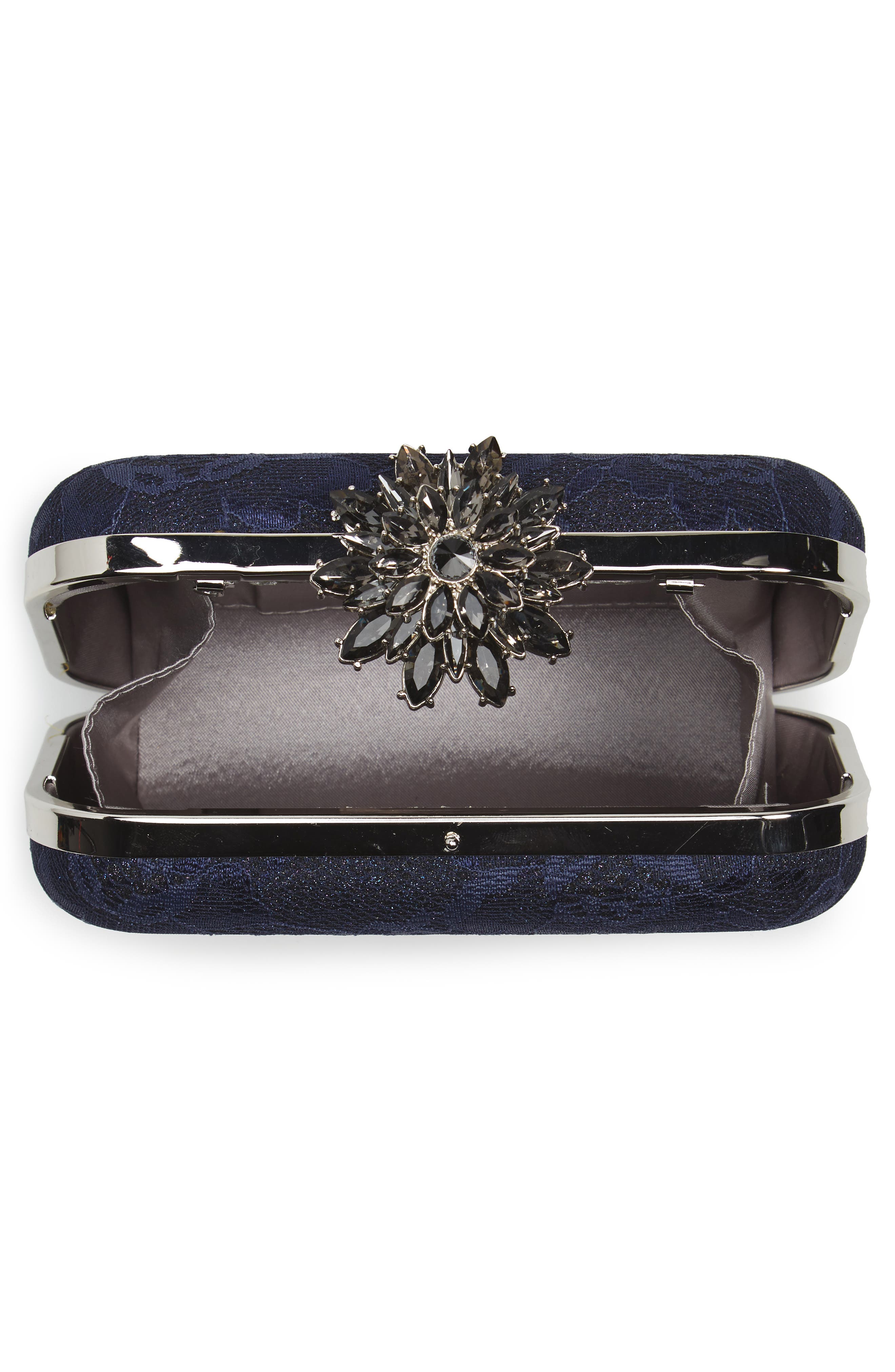 Glint Crystal Flower Clasp Lace Minaudière, Alternate, color, 