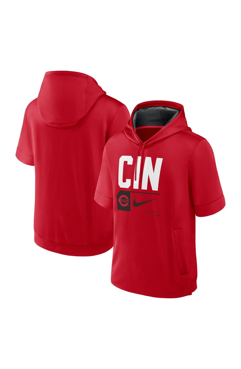 Nike Men's Nike Red Cincinnati Reds Tri Code Lockup Short Sleeve Pullover Hoodie, Alternate, color, Red