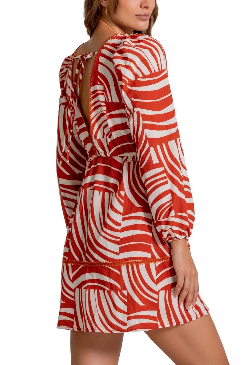 Print Tie Waist Cover-Up Minidress, Alternate, color, CHUTNEY