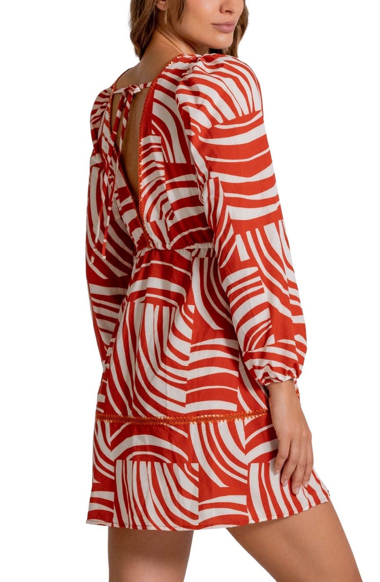 Cosita Linda Print Tie Waist Cover-Up Minidress, Alternate, color, Chutney
