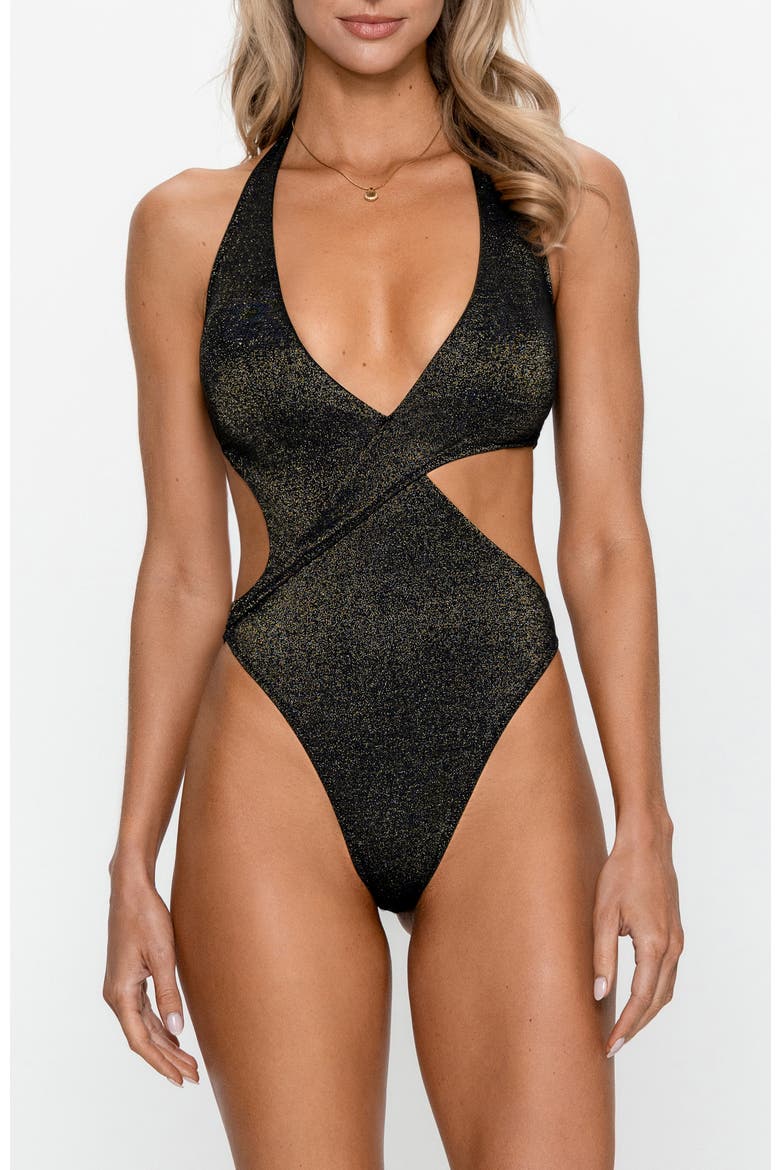 Shimmer Asymmetric Halter Monokini One-Piece Swimsuit (Women