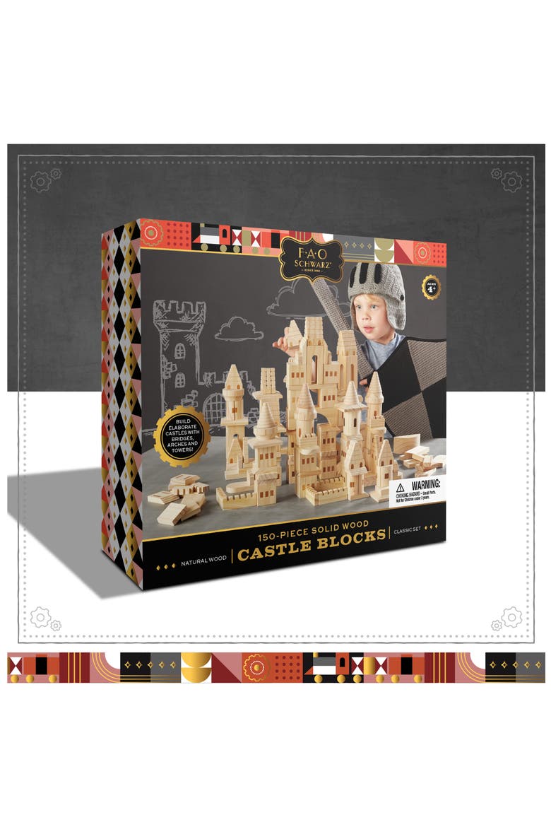 150-Piece Wood Castle Building Block Set, Main, color, BEIGE