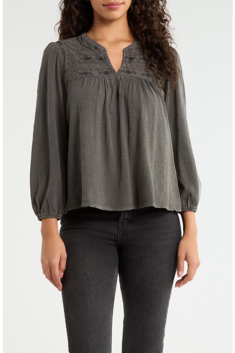 Mixed Stitch Peasant Top, Main, color, GRAY