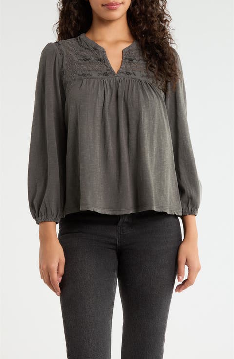 Mixed Stitch Peasant Top