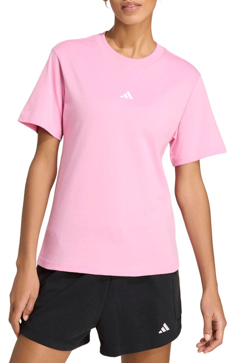 adidas 3-Bar Cotton T-Shirt, Main, color, St Tropic Bloom/ White