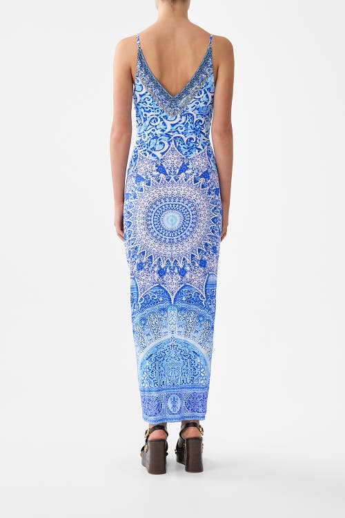 Camilla Strappy Dress With Twist Front In Blue