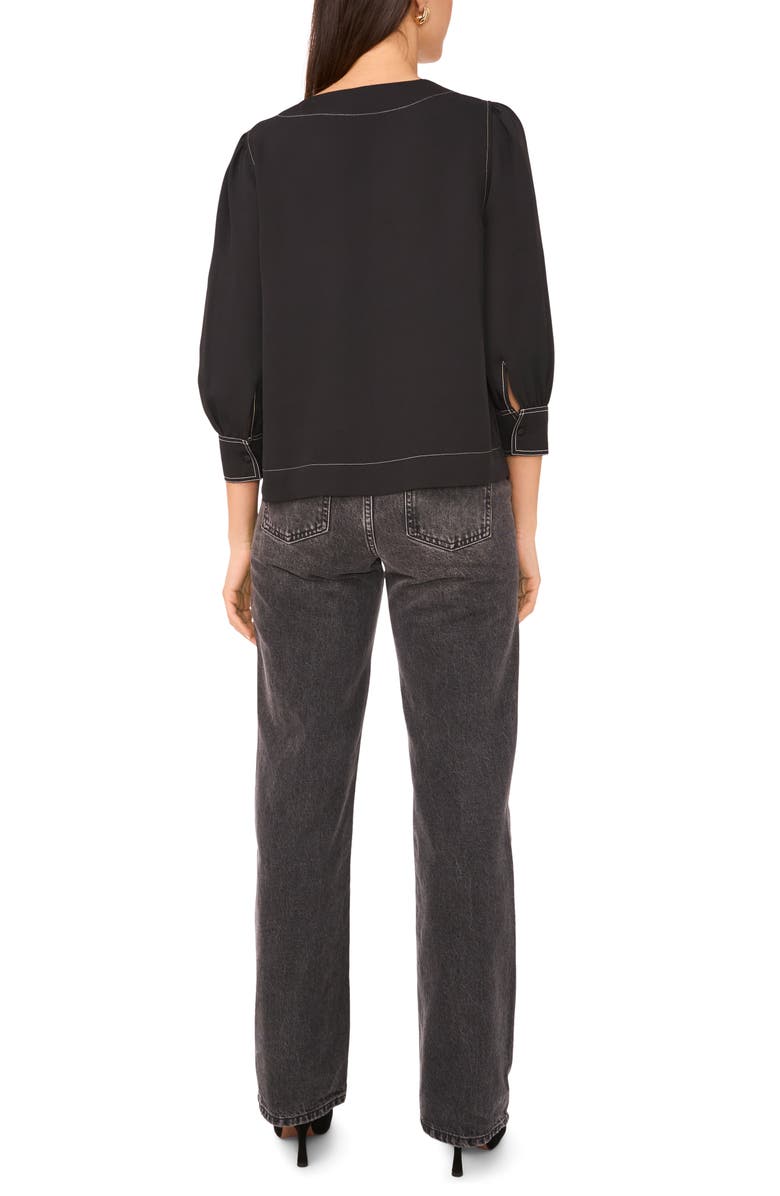 Vince Camuto Topstitched V-Neck Woven Top, Alternate, color, 